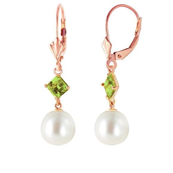 Galaxy Gold Products Jewelry - 14K. GOLD LEVER BACK EARRING WITH PERIDOTS & PEARL